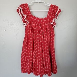 Sweet Magnolia Little Girl 5 Red White Medallion Print Pattern Short Sleeve Tuni